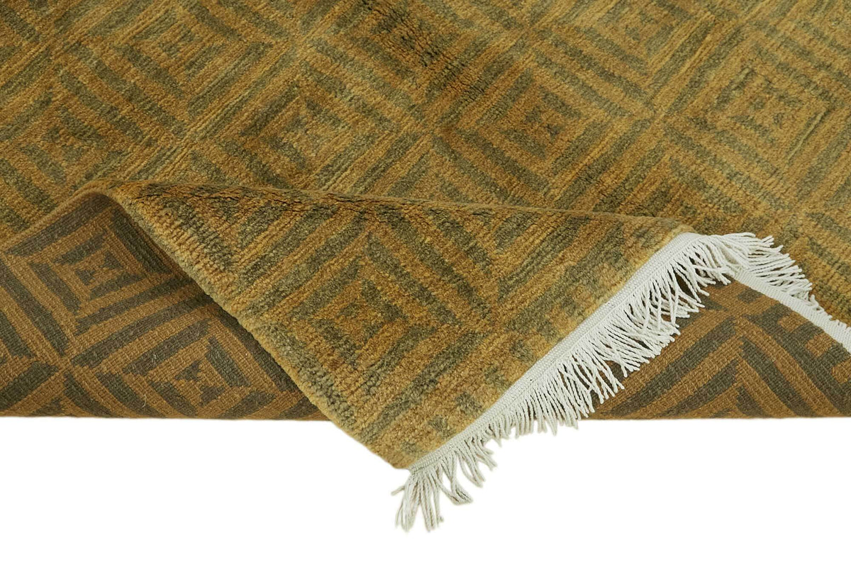 Komve Haki Bej Geometrik Desenli Modern El Dokuma Halı 168x263 cm – kenar detayı