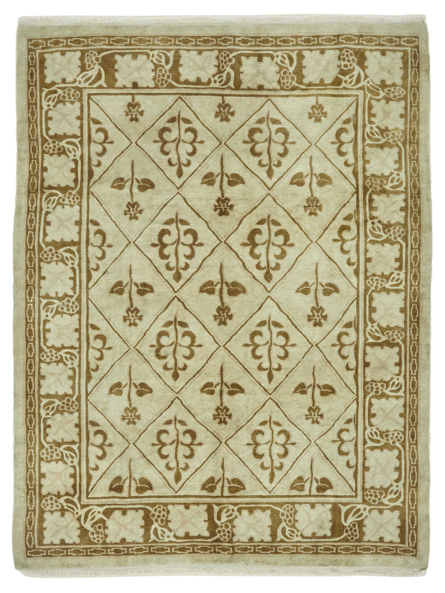 Komve Bej Kahverengi Geometrik Desenli Klasik El Dokuma Halı 173x228 cm