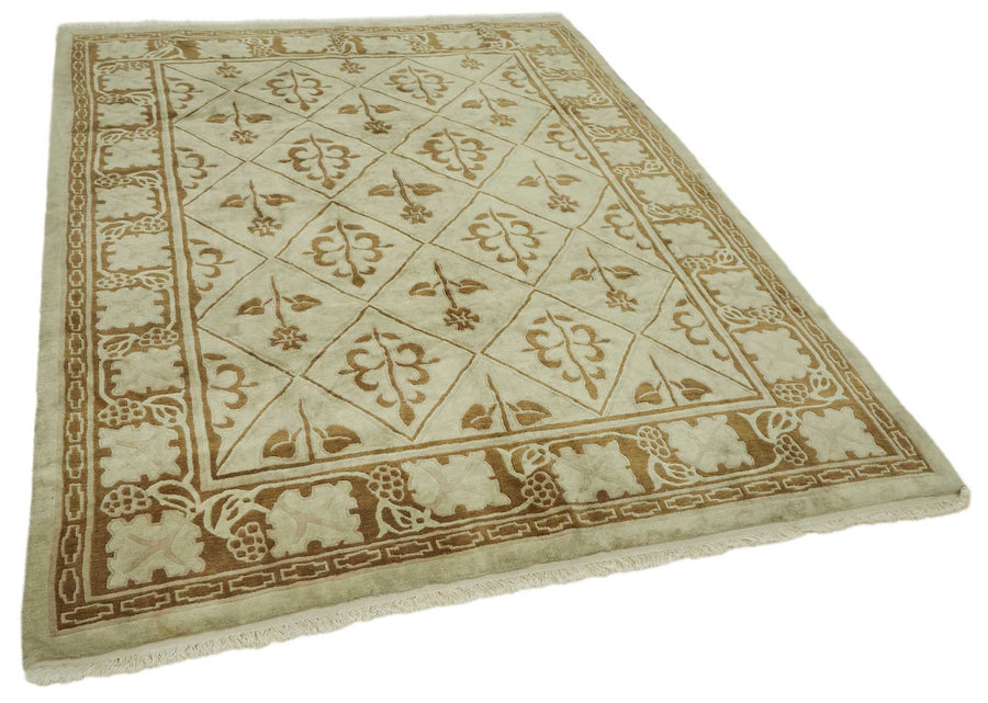 Komve Bej Kahverengi Geometrik Desenli Klasik El Dokuma Halı 173x228 cm – genel görünüm