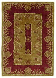 Komve Bordo Altın Madalyon Desenli Yün Pamuk El Dokuma Halı 188x271 cm