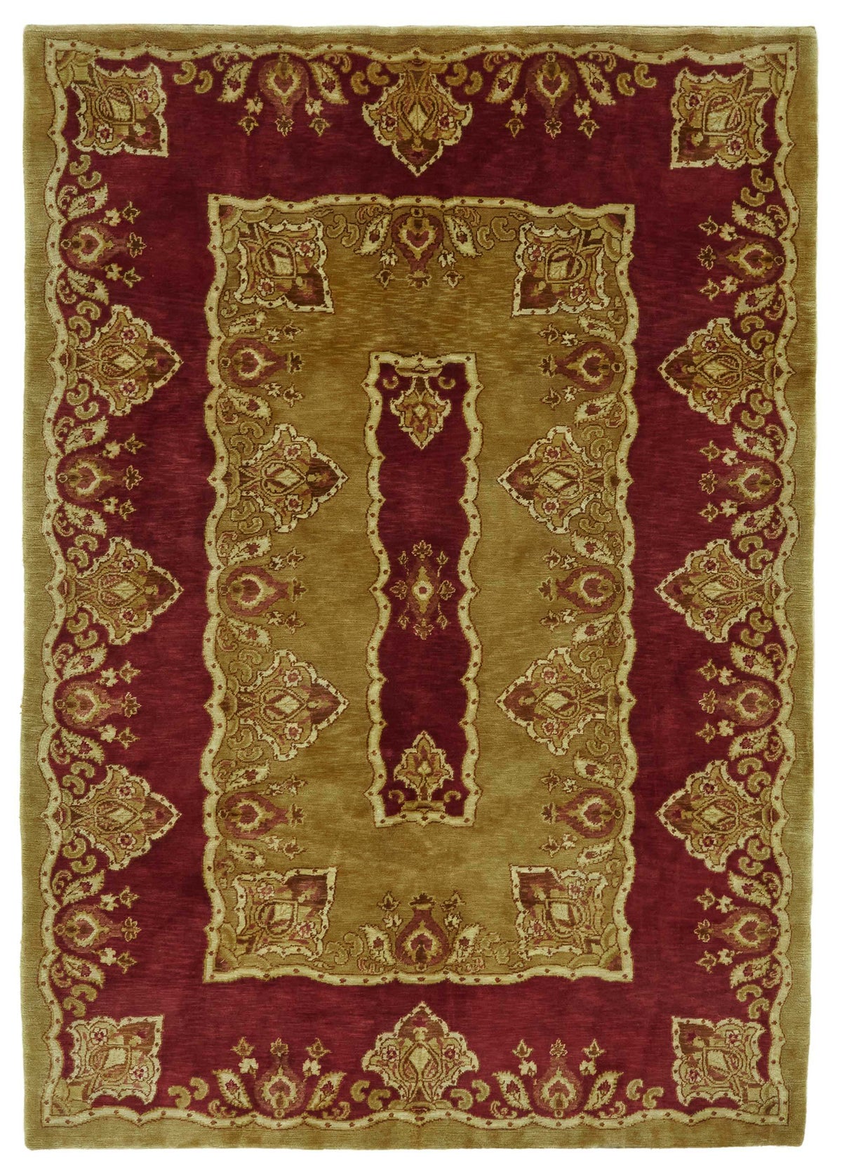 Komve Bordo Altın Madalyon Desenli Yün Pamuk El Dokuma Halı 188x271 cm