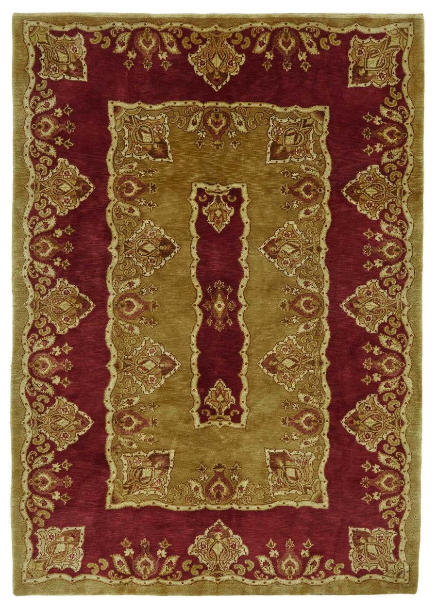 Komve Bordo Altın Madalyon Desenli Yün Pamuk El Dokuma Halı 188x271 cm