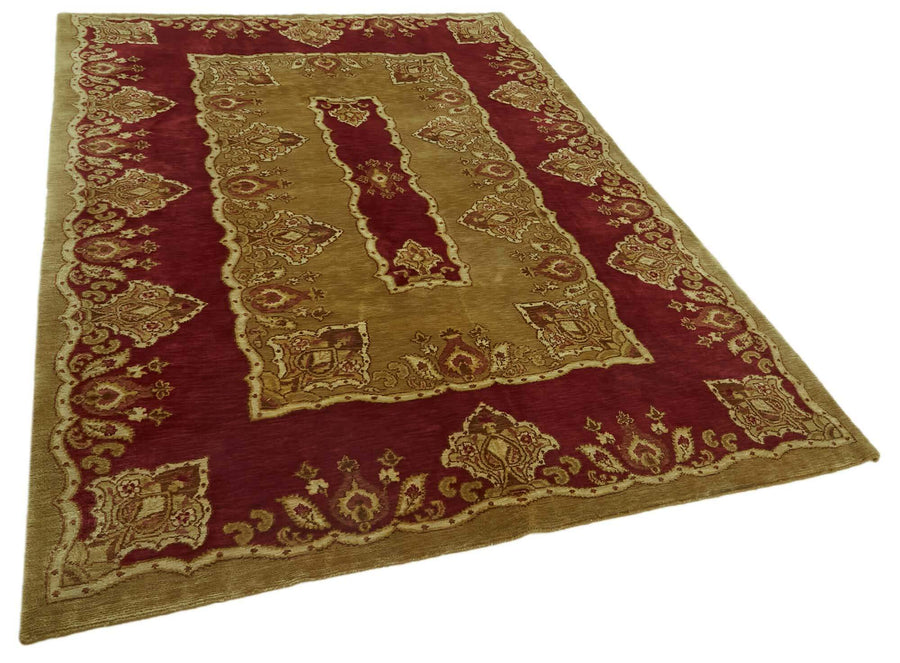 Komve Bordo Altın Madalyon Desenli Yün Pamuk El Dokuma Halı 188x271 cm – genel görünüm