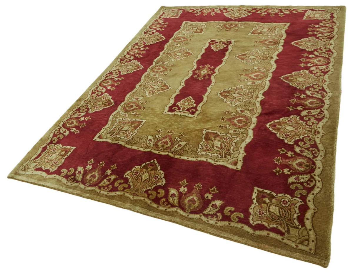 Komve Bordo Altın Madalyon Desenli Yün Pamuk El Dokuma Halı 188x271 cm – doku yakın çekim