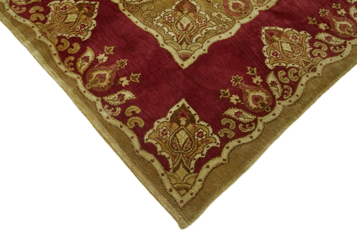 Komve Bordo Altın Madalyon Desenli Yün Pamuk El Dokuma Halı 188x271 cm – detay görünümü