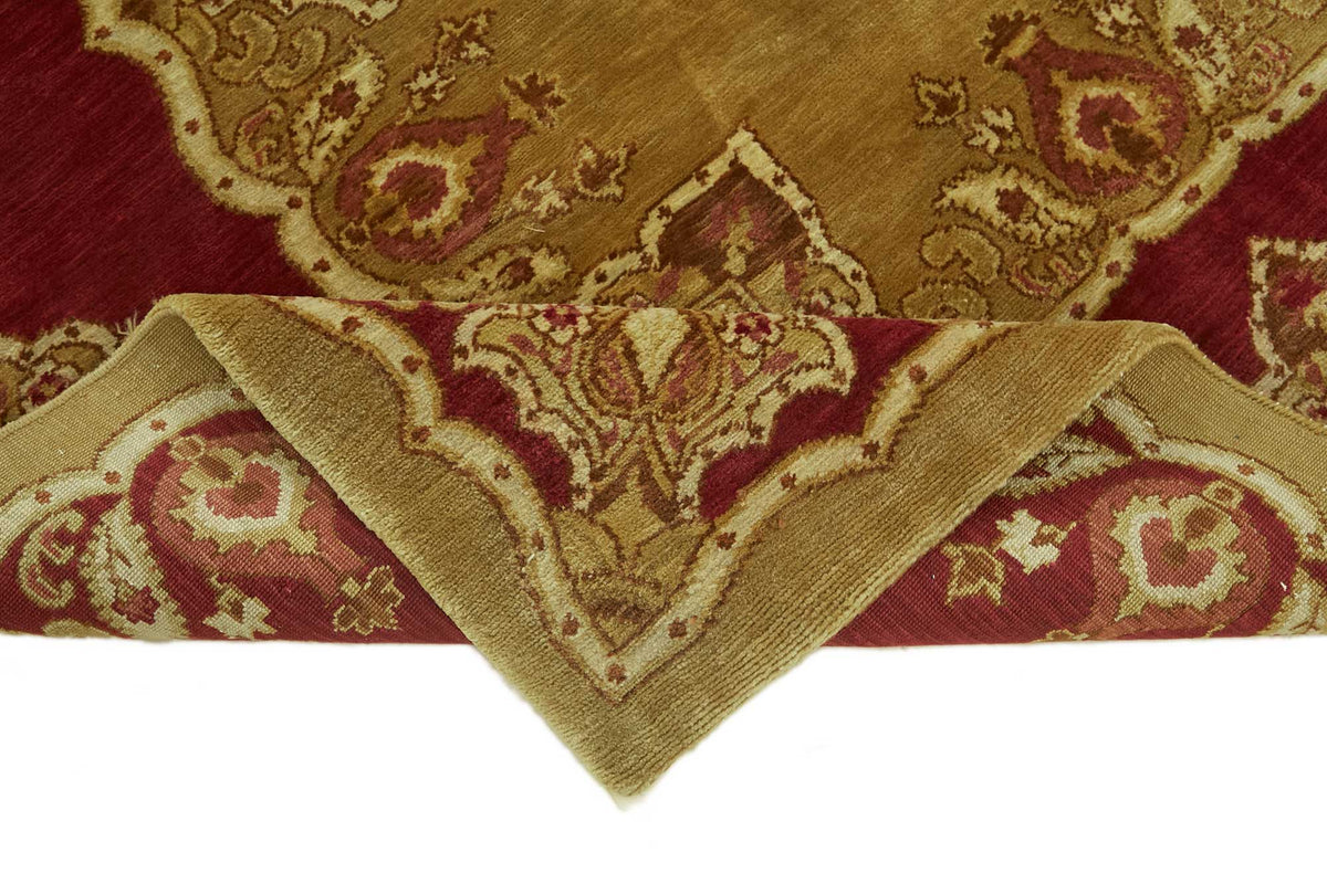 Komve Bordo Altın Madalyon Desenli Yün Pamuk El Dokuma Halı 188x271 cm – kenar detayı