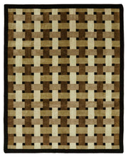 Komve Geometrik Desenli Koyu Kahve ve Bej Modern El Dokuma Halı 234x294 cm