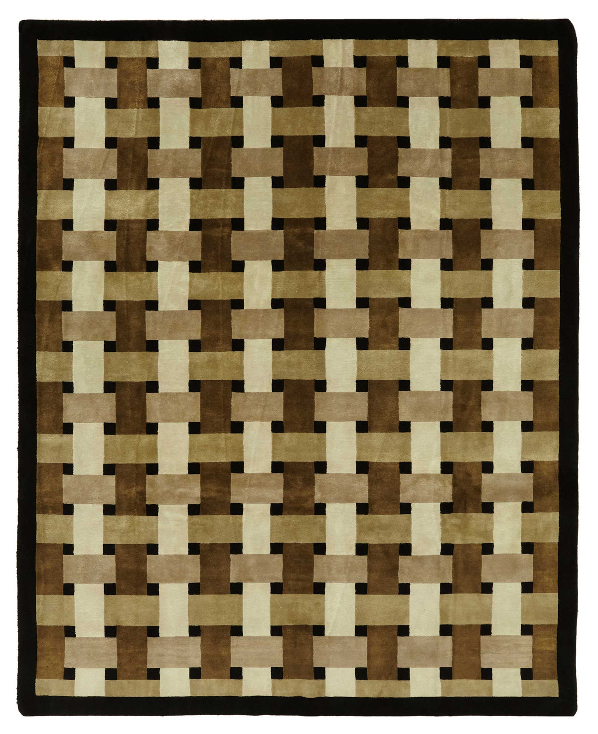 Komve Geometrik Desenli Koyu Kahve ve Bej Modern El Dokuma Halı 234x294 cm