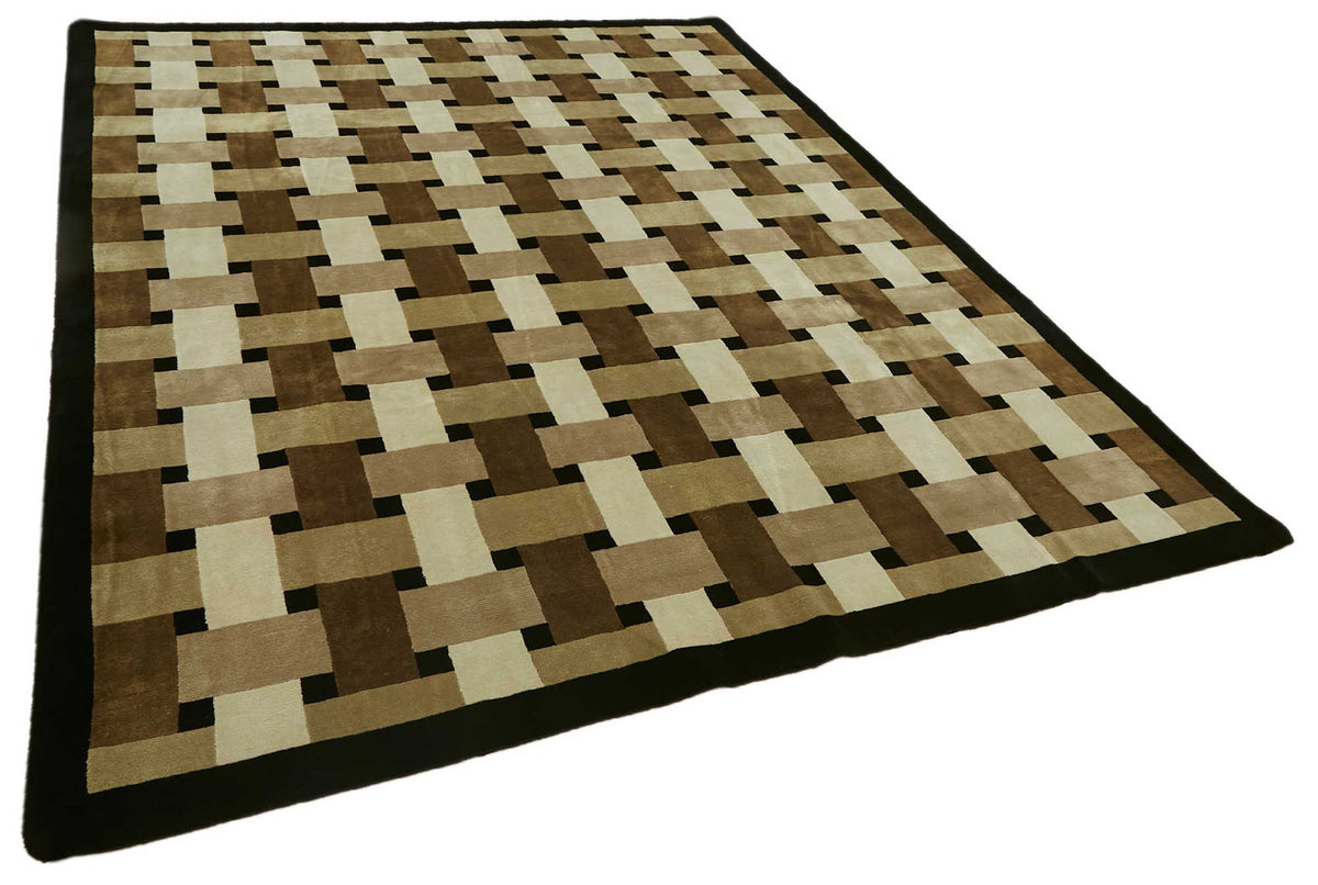 Komve Geometrik Desenli Koyu Kahve ve Bej Modern El Dokuma Halı 234x294 cm – genel görünüm