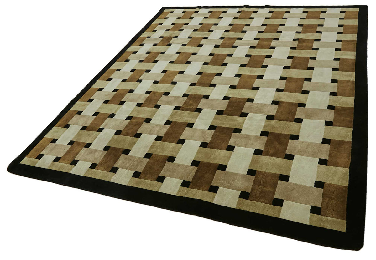 Komve Geometrik Desenli Koyu Kahve ve Bej Modern El Dokuma Halı 234x294 cm – doku yakın çekim