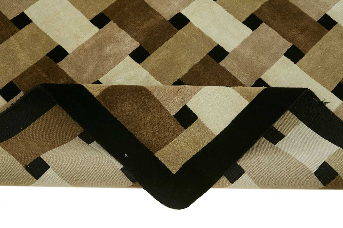 Komve Geometrik Desenli Koyu Kahve ve Bej Modern El Dokuma Halı 234x294 cm – kenar detayı
