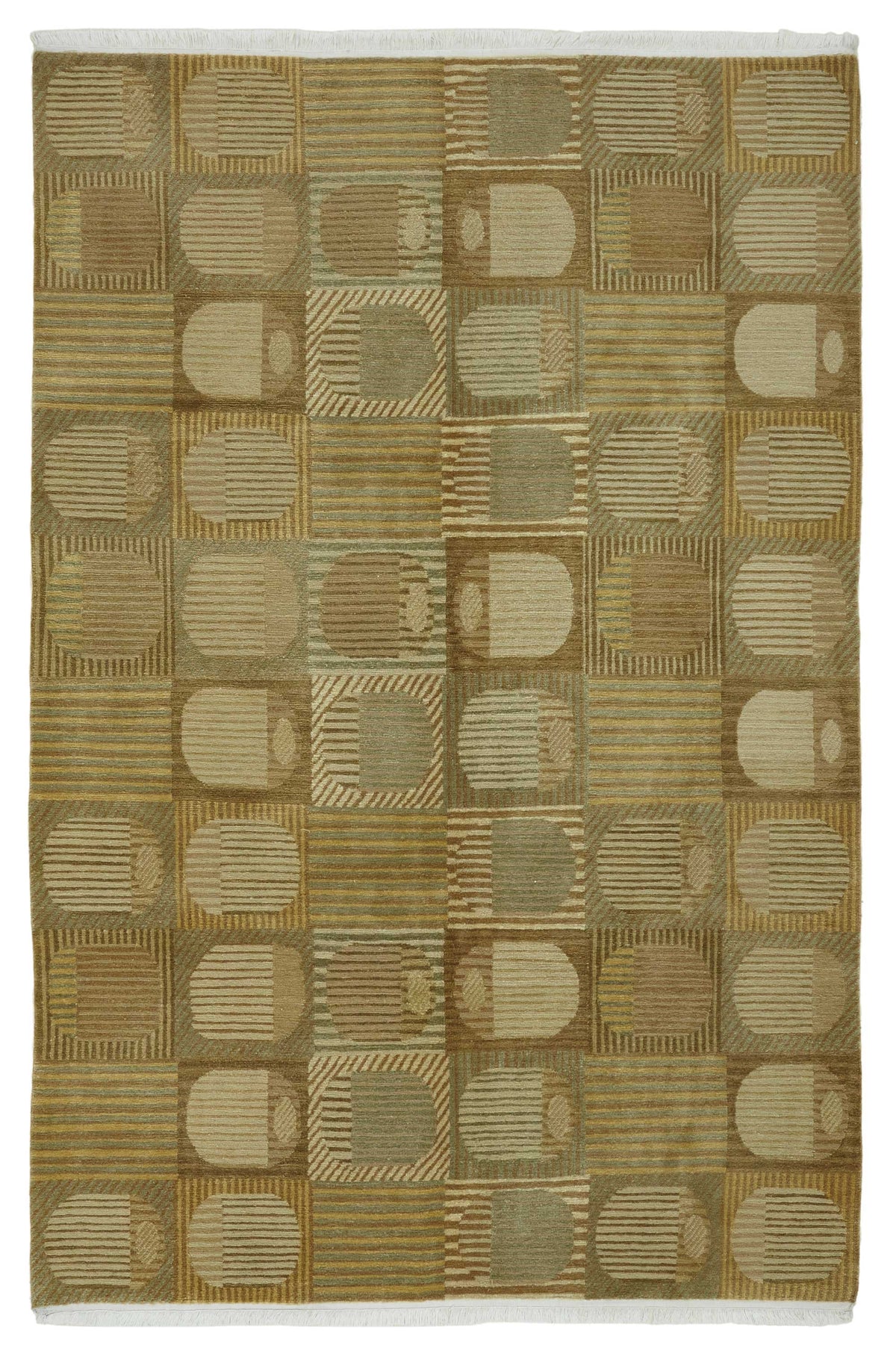 Komve Kahverengi Bej Geometrik Modern El Dokuma Halı 180x270 cm