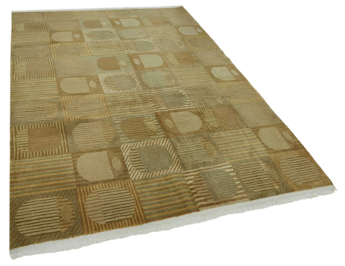 Komve Kahverengi Bej Geometrik Modern El Dokuma Halı 180x270 cm – genel görünüm