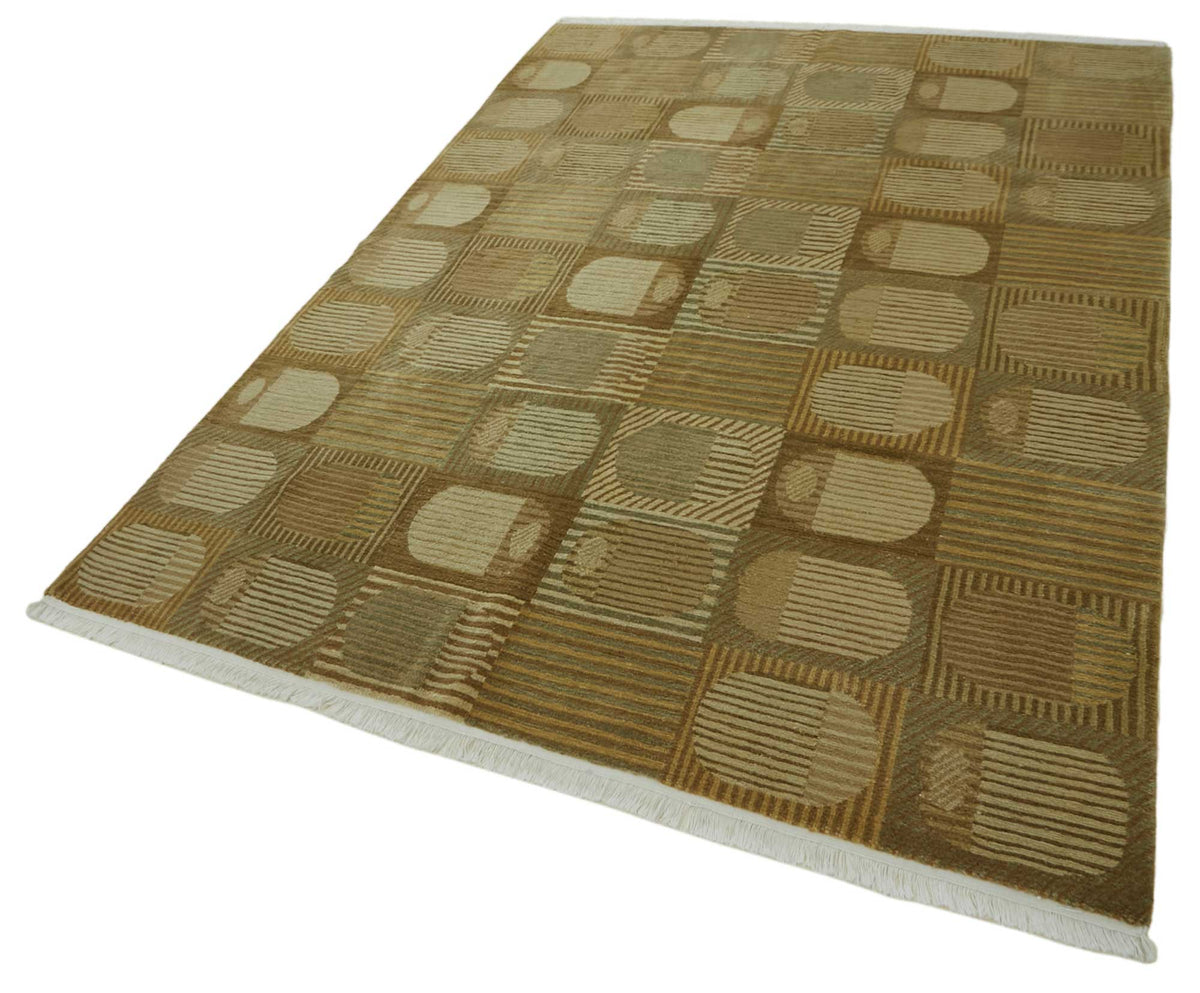 Komve Kahverengi Bej Geometrik Modern El Dokuma Halı 180x270 cm – doku yakın çekim