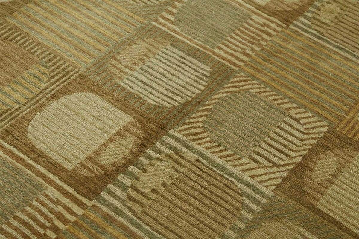 Komve Kahverengi Bej Geometrik Modern El Dokuma Halı 180x270 cm – mekânda kullanım