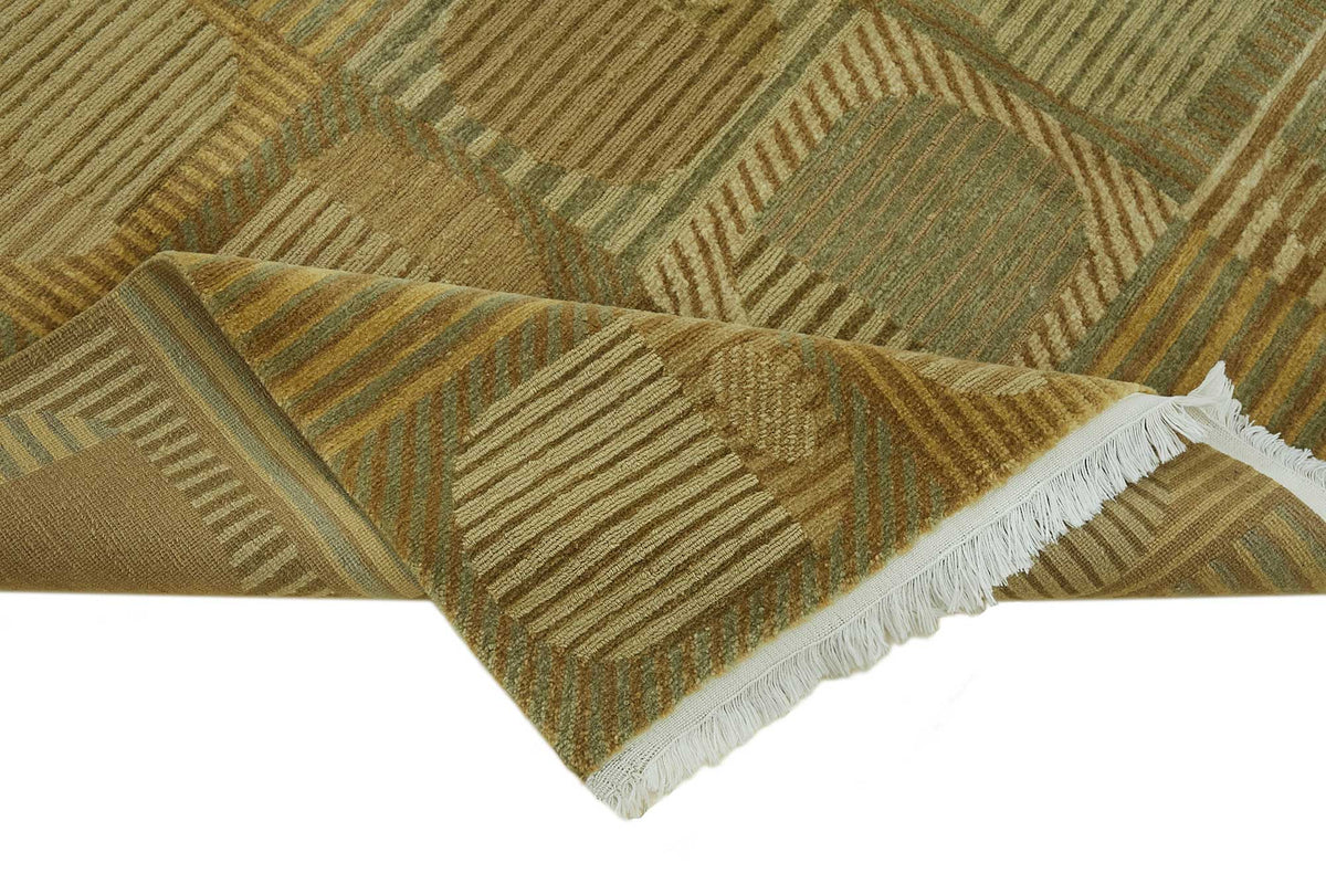 Komve Kahverengi Bej Geometrik Modern El Dokuma Halı 180x270 cm – kenar detayı
