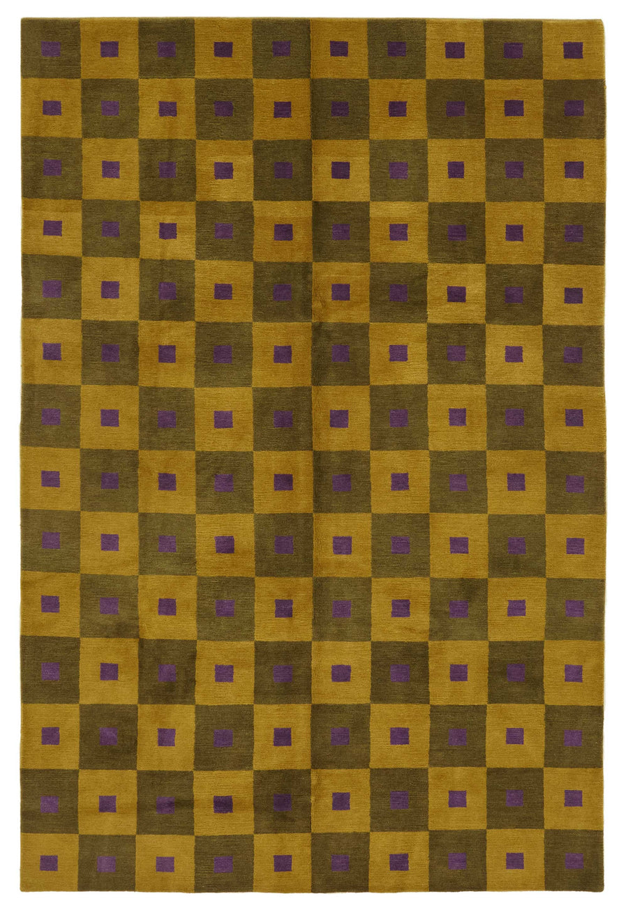 Komve Dokuma Modern Hardal Sarısı Geometrik Desenli Halı 181x275 cm