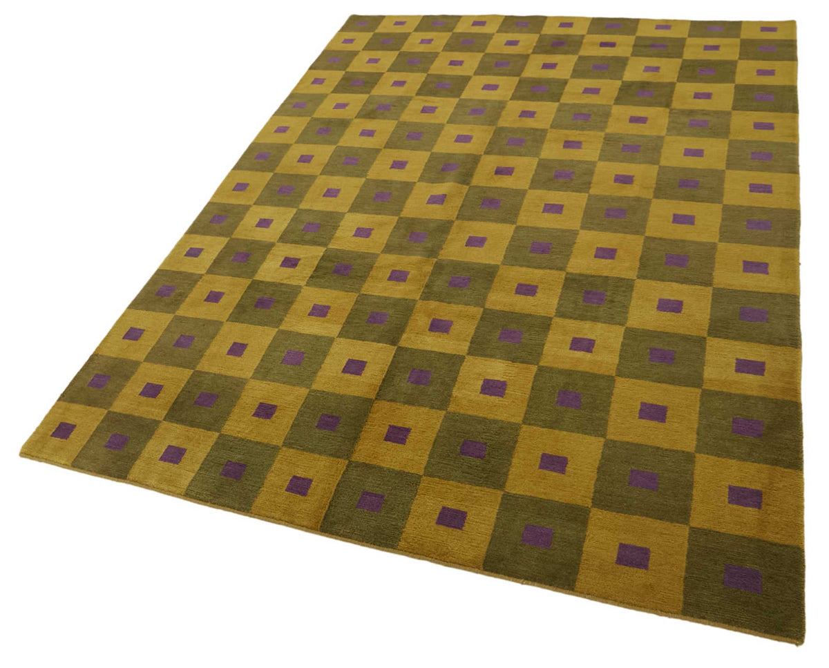 Komve Dokuma Modern Hardal Sarısı Geometrik Desenli Halı 181x275 cm – doku yakın çekim