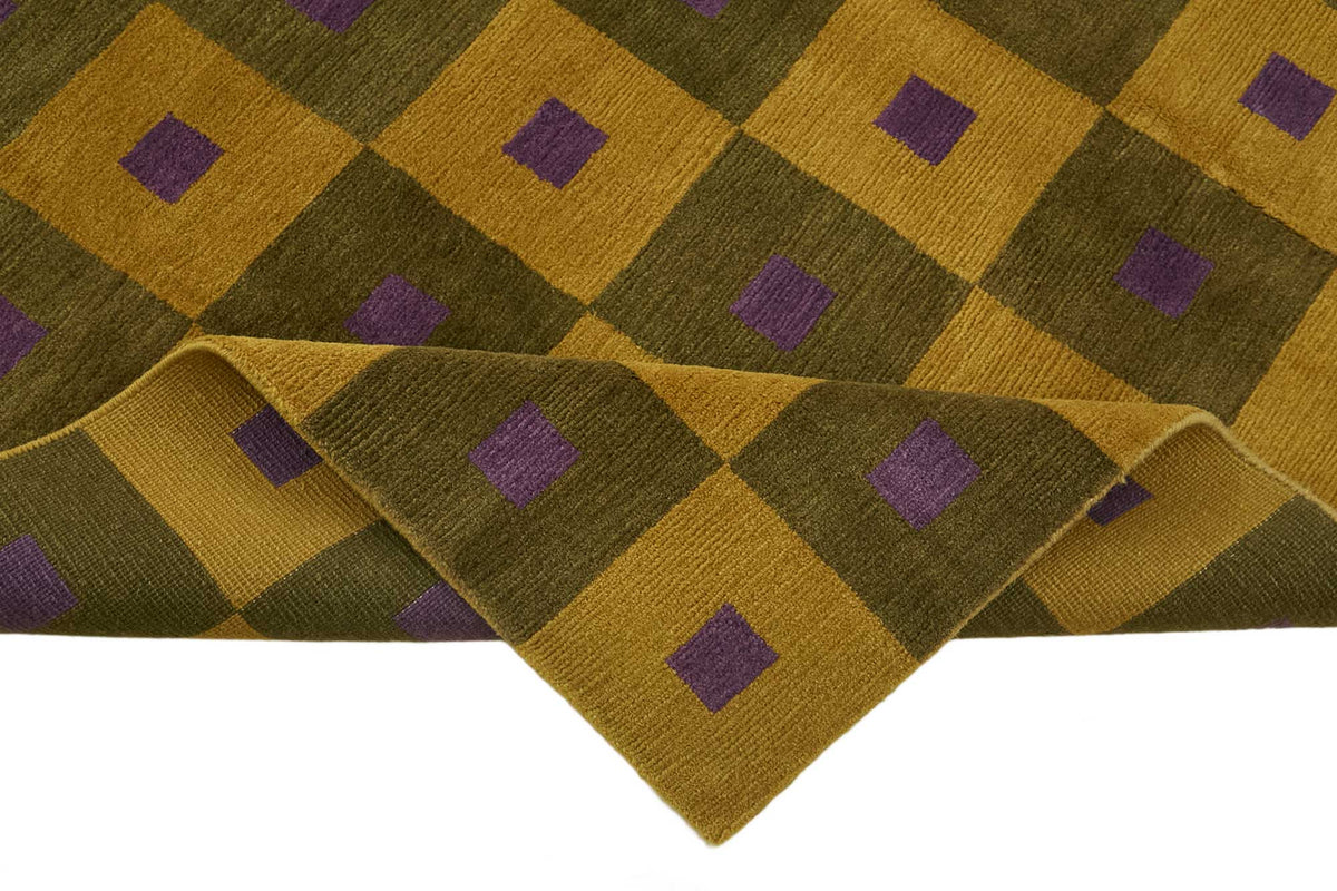 Komve Dokuma Modern Hardal Sarısı Geometrik Desenli Halı 181x275 cm – kenar detayı