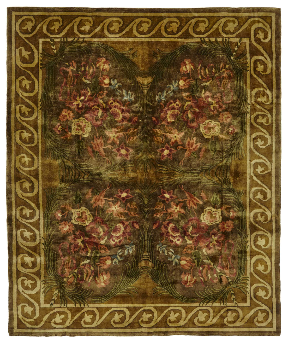 Komve Kahverengi Çiçekli Klasik El Dokuma Halı 235x290 cm