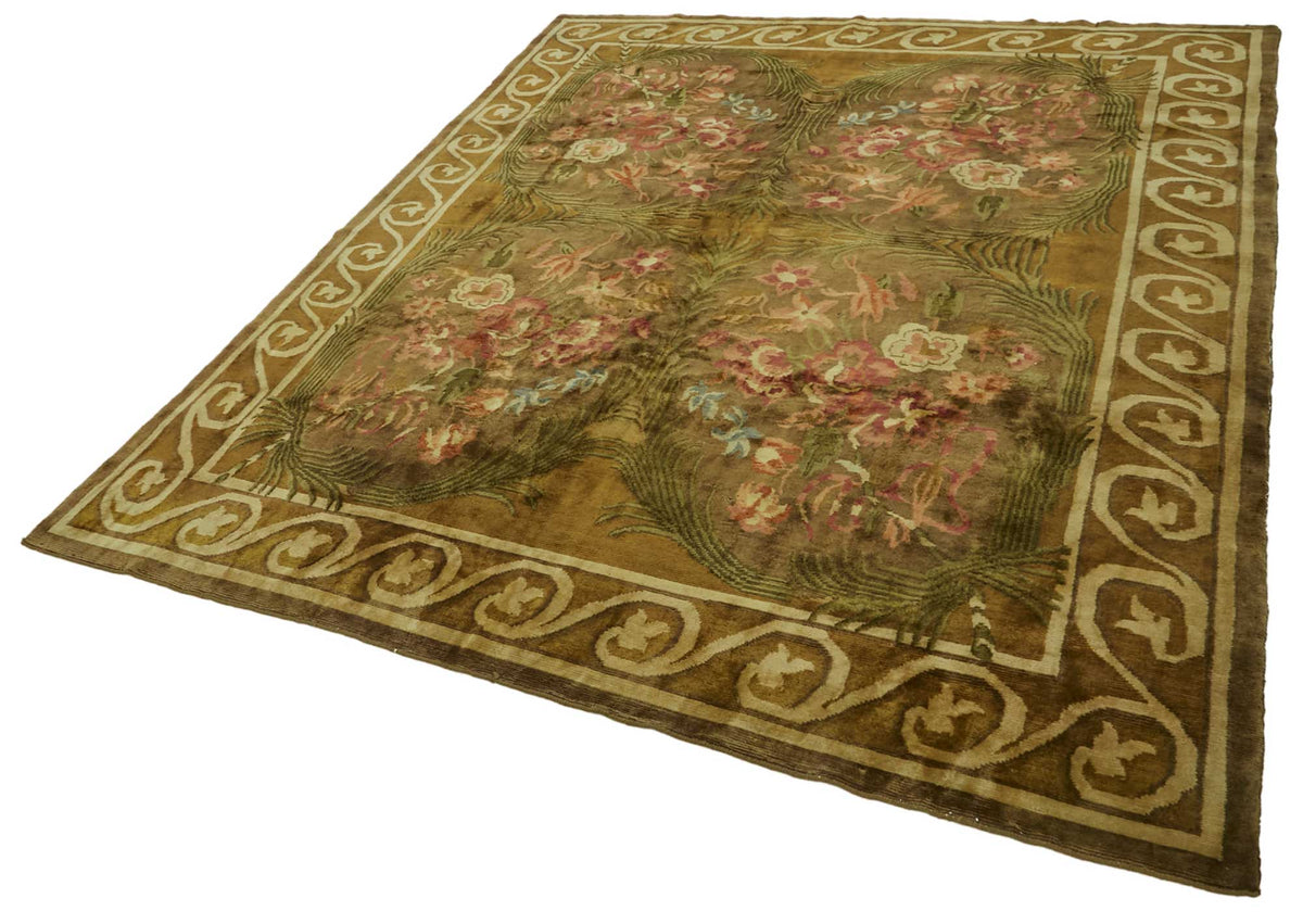 Komve Kahverengi Çiçekli Klasik El Dokuma Halı 235x290 cm – doku yakın çekim