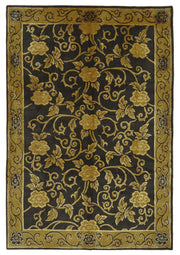 Komve Çiçek Desenli Siyah Gold El Dokuma Uşak Halı 184x264 cm