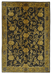 Komve Çiçek Desenli Siyah Gold El Dokuma Uşak Halı 184x264 cm