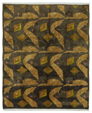 Komve Kahverengi Geometrik Desenli Modern El Dokuma Halı 238x292 cm
