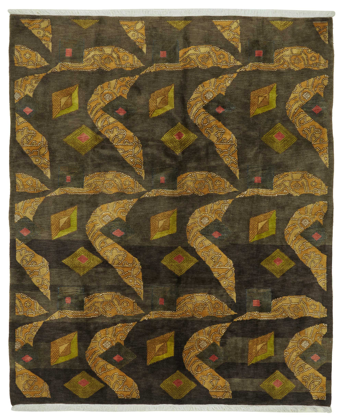 Komve Kahverengi Geometrik Desenli Modern El Dokuma Halı 238x292 cm