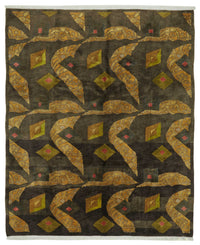 Komve Kahverengi Geometrik Desenli Modern El Dokuma Halı 238x292 cm