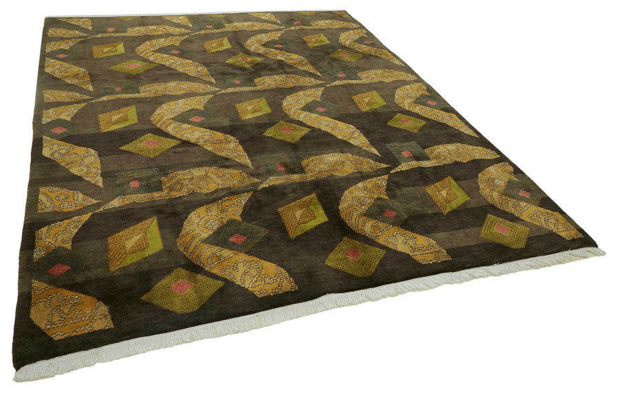Komve Kahverengi Geometrik Desenli Modern El Dokuma Halı 238x292 cm – genel görünüm