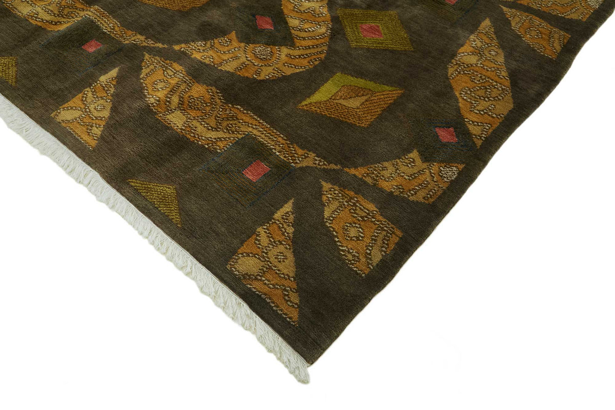 Komve Kahverengi Geometrik Desenli Modern El Dokuma Halı 238x292 cm – detay görünümü
