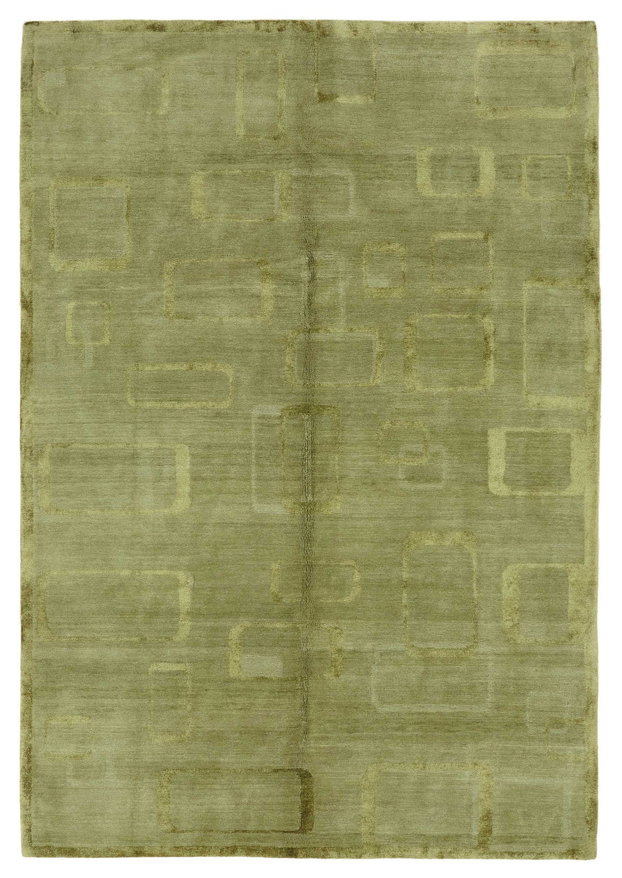 Komve Modern Uşak Halı Yeşil ve Bej Geometrik Desenli 183x273 cm