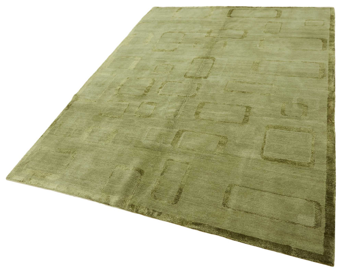 Komve Modern Uşak Halı Yeşil ve Bej Geometrik Desenli 183x273 cm – doku yakın çekim