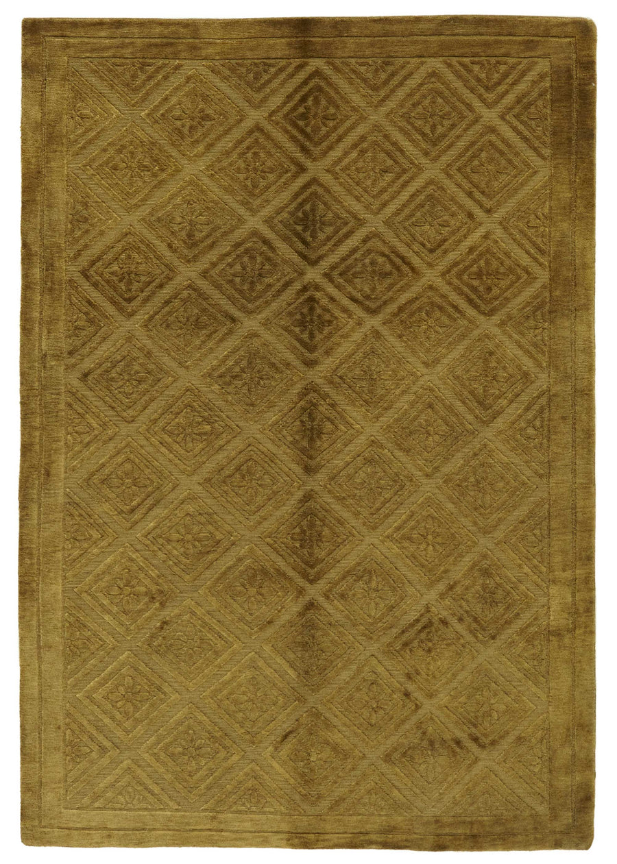 Komve Kahverengi Halı Altın Kabartmalı Geometrik Desenli 180x265 cm