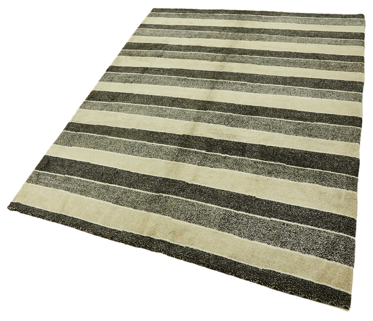 Komve Gri Çizgili Modern El Dokuma Halı 183x265 cm – doku yakın çekim