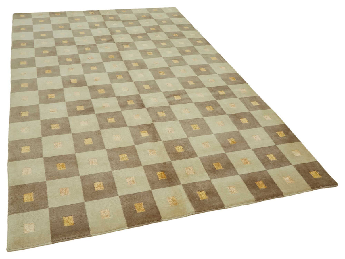Komve Uşak El Dokuma Bej Kahverengi Geometrik Halı 176x278 cm 47589 – genel görünüm