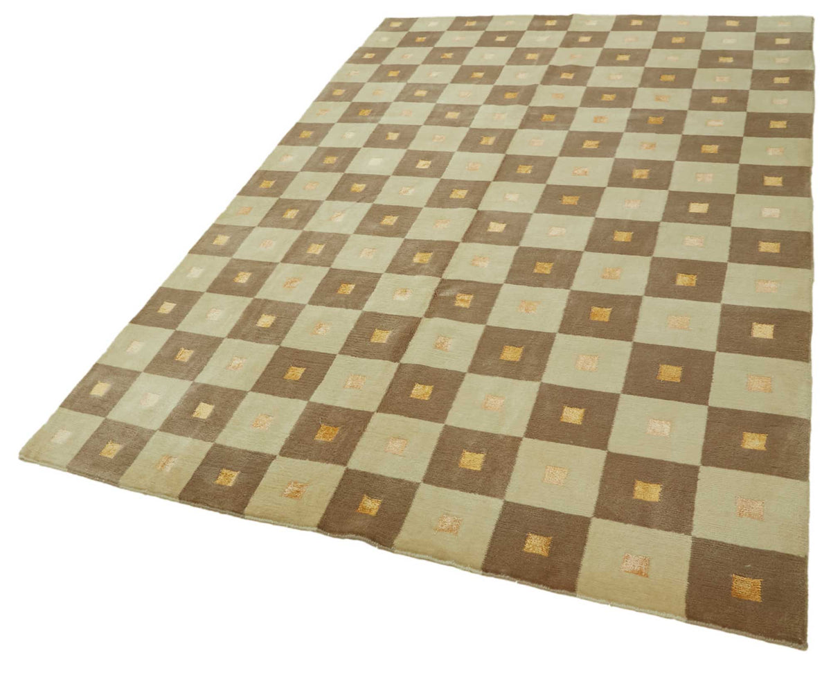 Komve Uşak El Dokuma Bej Kahverengi Geometrik Halı 176x278 cm 47589 – doku yakın çekim