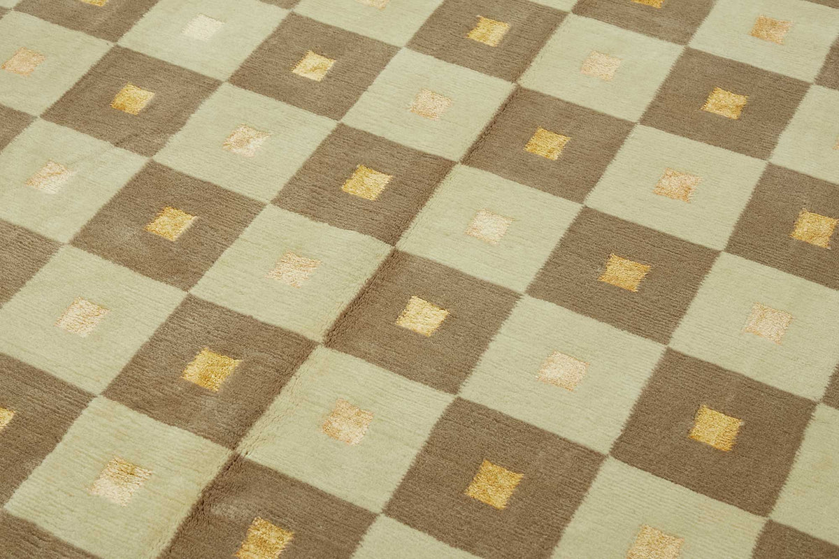 Komve Uşak El Dokuma Bej Kahverengi Geometrik Halı 176x278 cm 47589 – mekânda kullanım