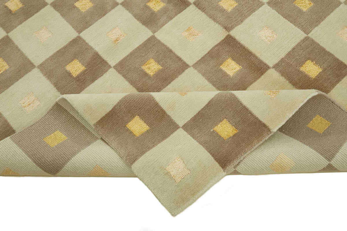 Komve Uşak El Dokuma Bej Kahverengi Geometrik Halı 176x278 cm 47589 – kenar detayı