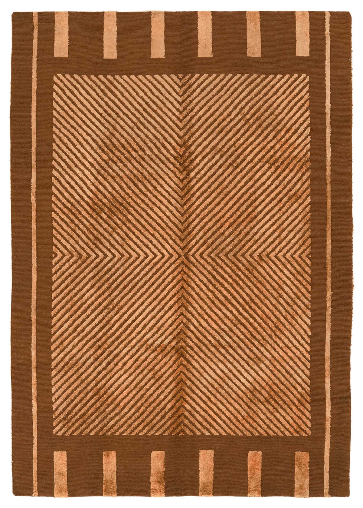 Komve Kahverengi Geometrik Desenli Yün El Dokuma Halı 187x270 cm