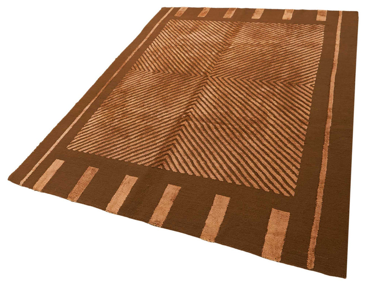 Komve Kahverengi Geometrik Desenli Yün El Dokuma Halı 187x270 cm – doku yakın çekim