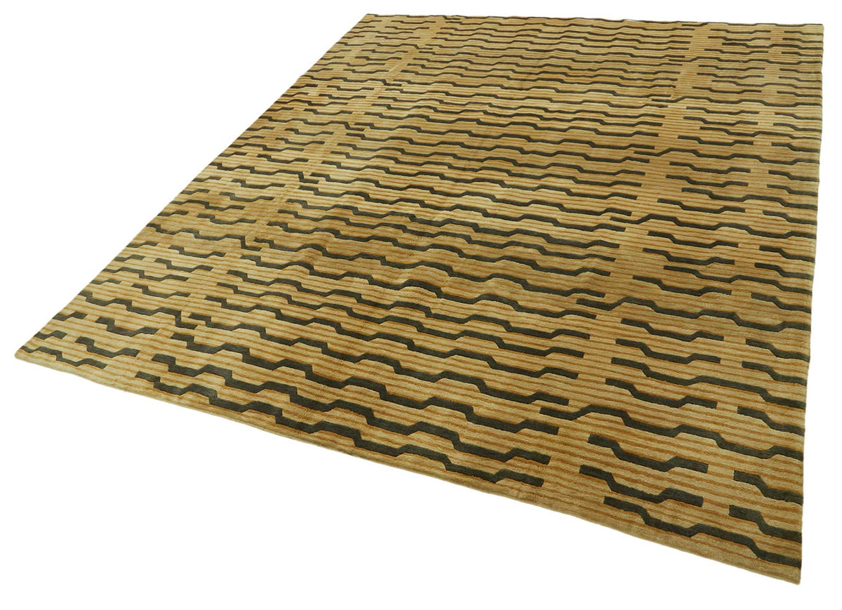 Komve Bej Antrasit Geometrik Desenli Modern El Dokuma Halı 243x302 cm – doku yakın çekim