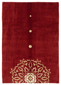 Komve Kırmızı Bej Geometrik Desenli Modern El Dokuma Halı 182x267 cm