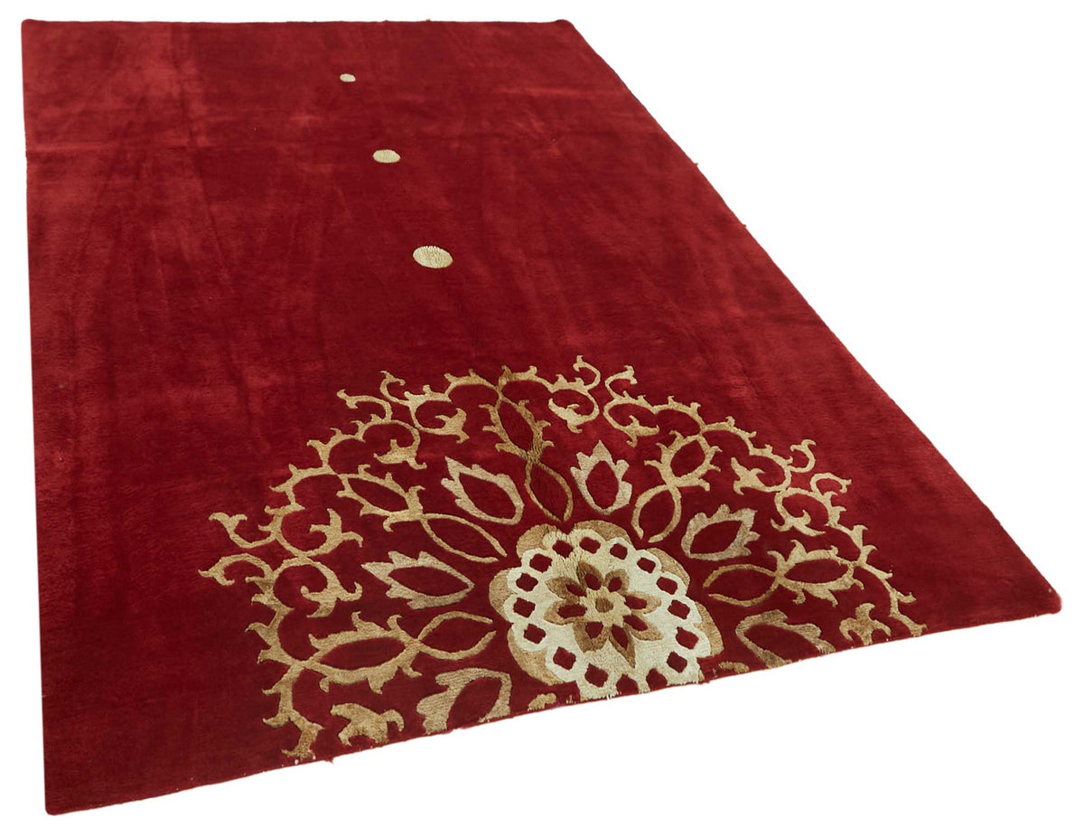Komve Kırmızı Bej Geometrik Desenli Modern El Dokuma Halı 182x267 cm – genel görünüm
