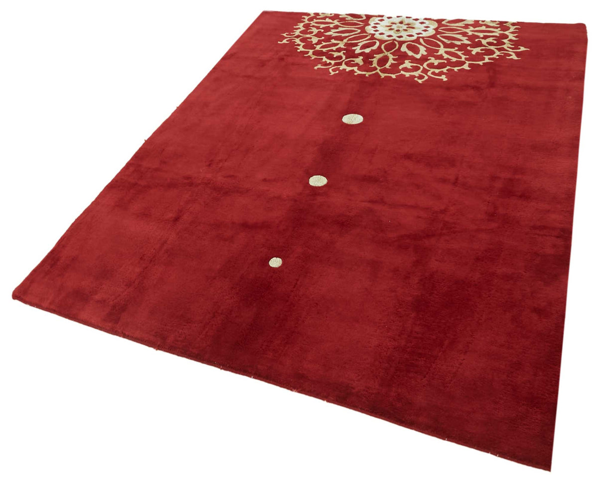 Komve Kırmızı Bej Geometrik Desenli Modern El Dokuma Halı 182x267 cm – doku yakın çekim