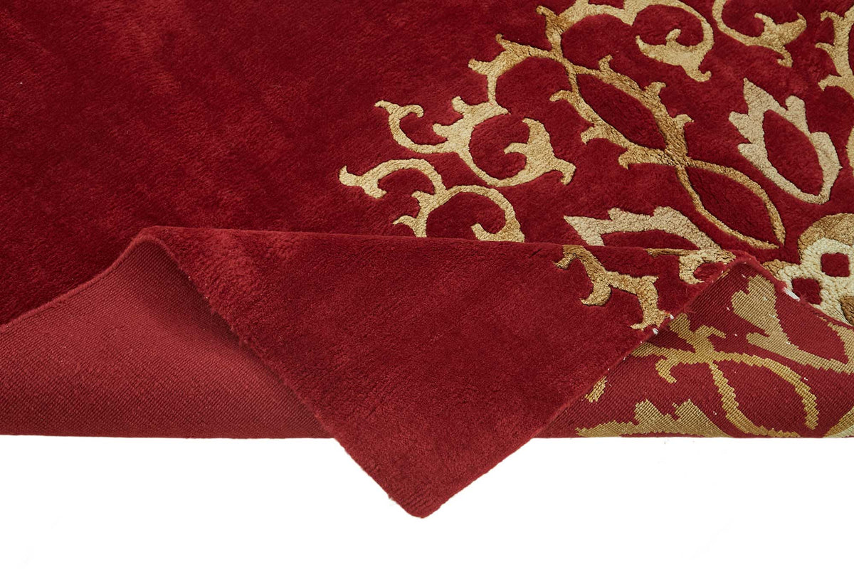 Komve Kırmızı Bej Geometrik Desenli Modern El Dokuma Halı 182x267 cm – kenar detayı