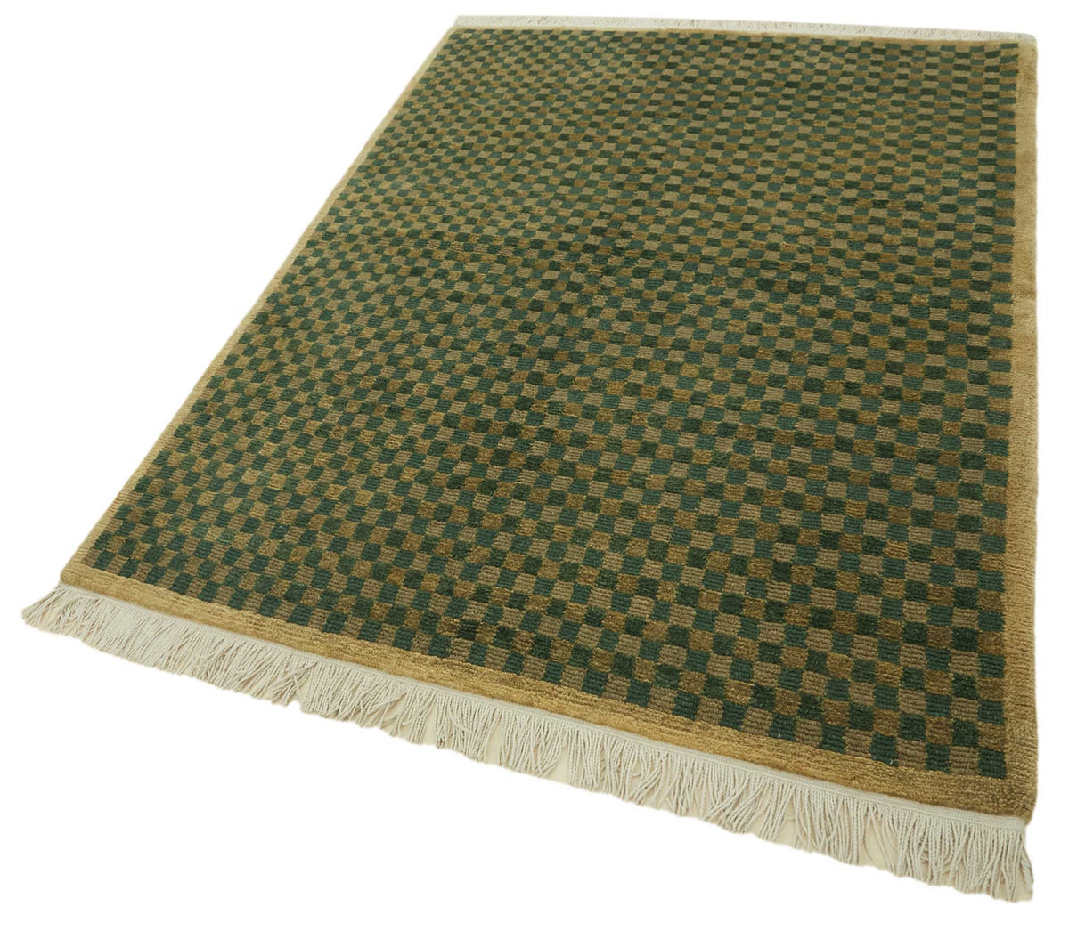 Komve Uşak Koyu Yeşil ve Bej Desensiz Düz Halı 154x211 cm 47611 – doku yakın çekim