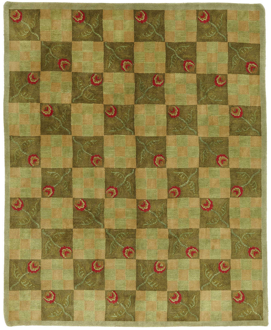 Komve Uşak Yeşil Bej Geometrik Desenli Yün Halı 237x298 cm 47627