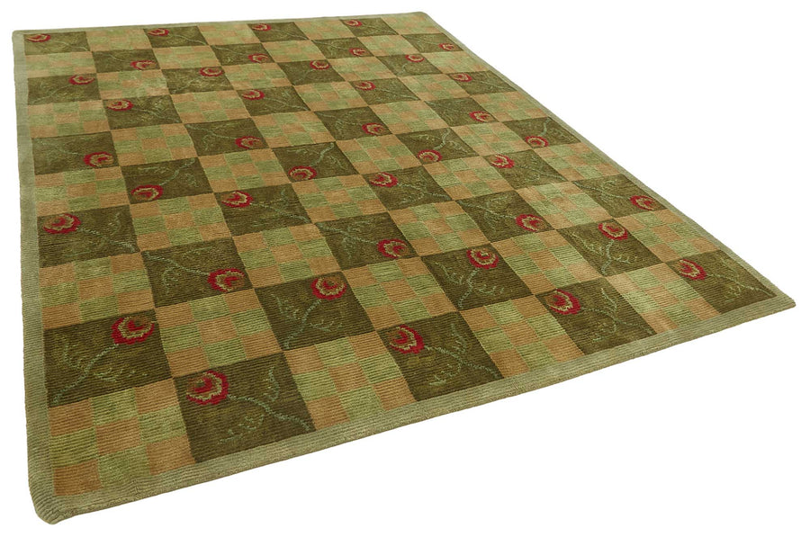 Komve Uşak Yeşil Bej Geometrik Desenli Yün Halı 237x298 cm 47627 – genel görünüm